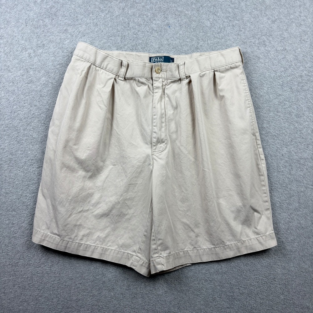 Polo Ralph Lauren Tyler Shorts Mens 35 Beige Pleated Cotton Chino Preppy Ivy